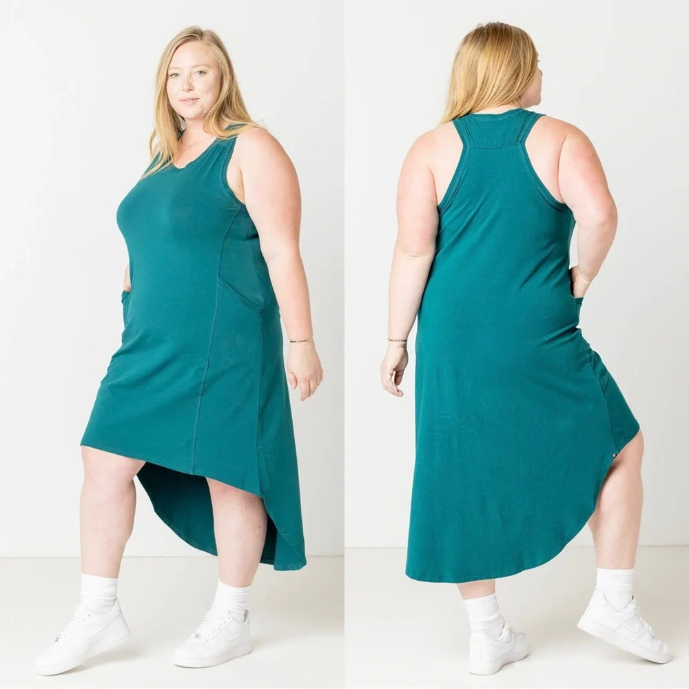 NWT Superfit Hero Hi-Low Jersey Tank Racerback Dress in Forest Green Size 4X
